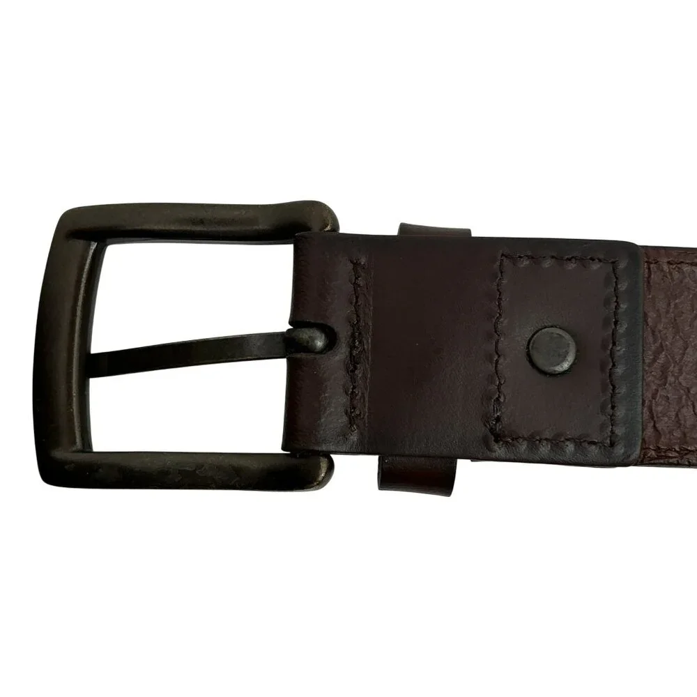 Columbia 100% Buffalo Leather Belt With Large Brass Buckle Mens M 34-36 Made In